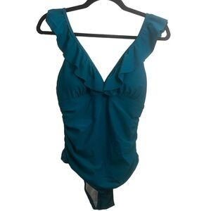 Plunge Neck One Piece Swim Suit Size M